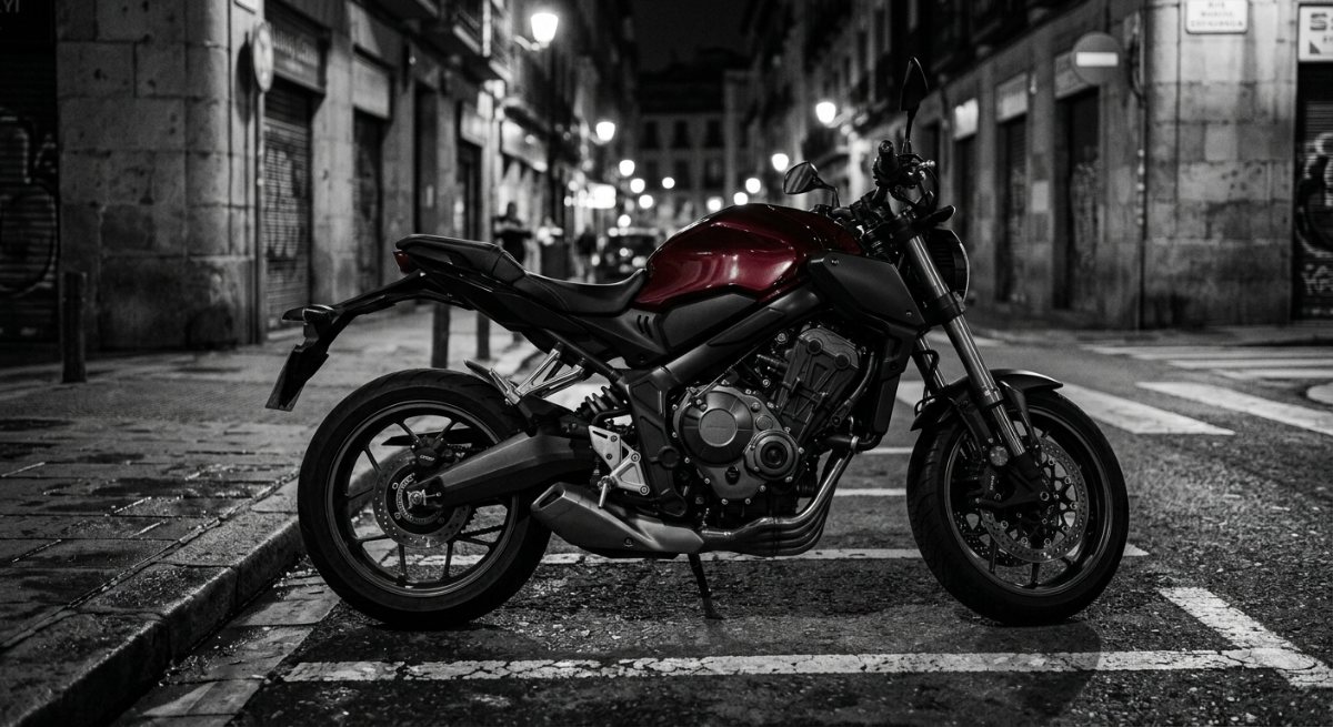 Moto naked negra vista como una radiografía